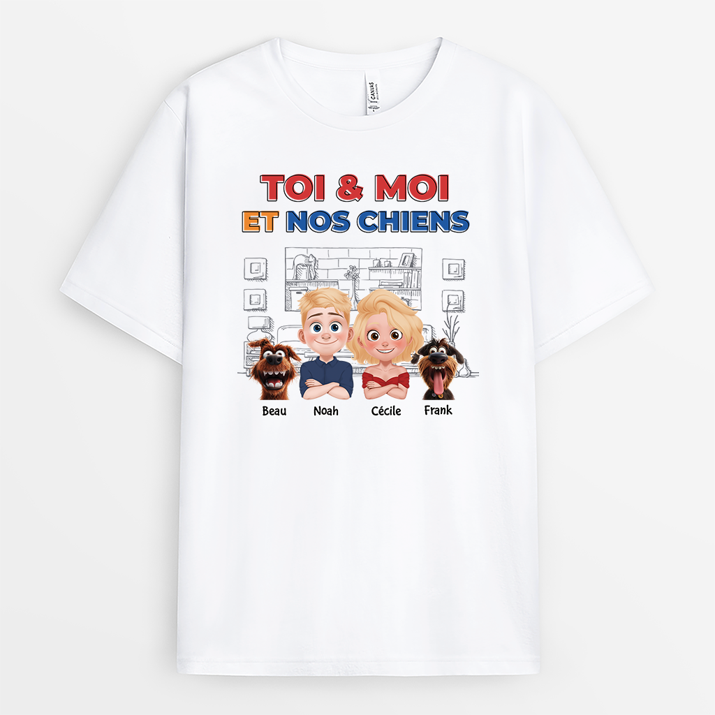 4038AFR1 t shirt personnalise chien toi  moi design cartoon 4038akh0c