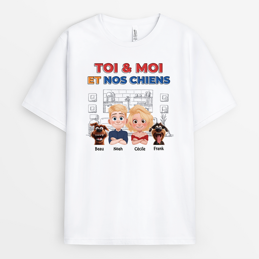 4038AFR1 t shirt personnalise chien toi  moi design cartoon 4038akh0c