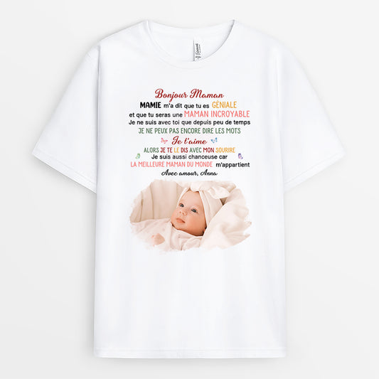 4055AFR1 t shirt femme personnalise bonjour maman avec photo 4055a8l5a
