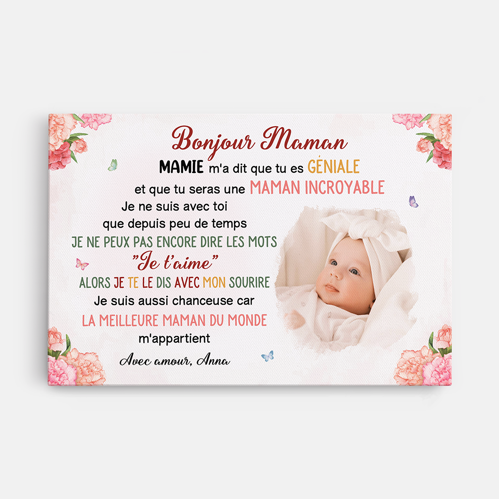 toile personnalisable maman bonjour maman visage idee original cadeau de naissance
