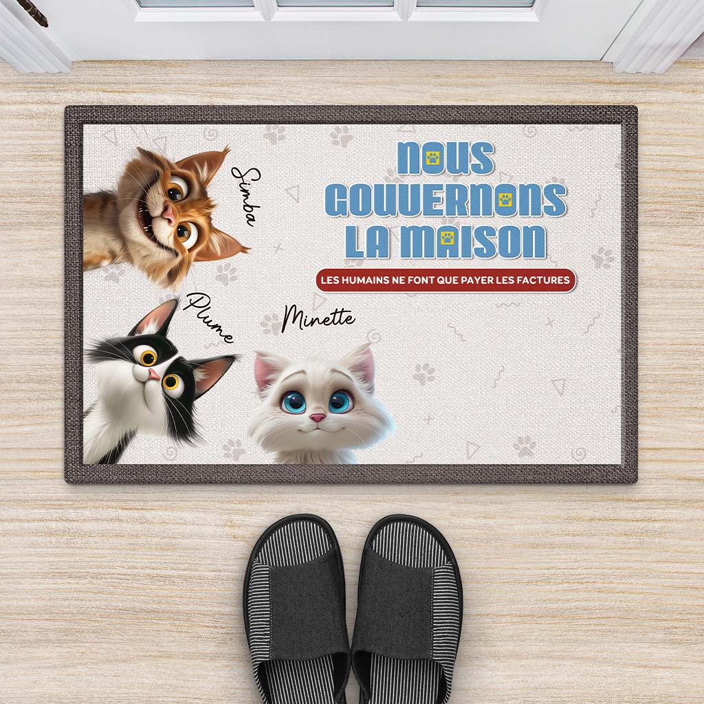 4066DFR2 paillasson chat personnalise nous gouvernons la maison design humour 4066d9t5d