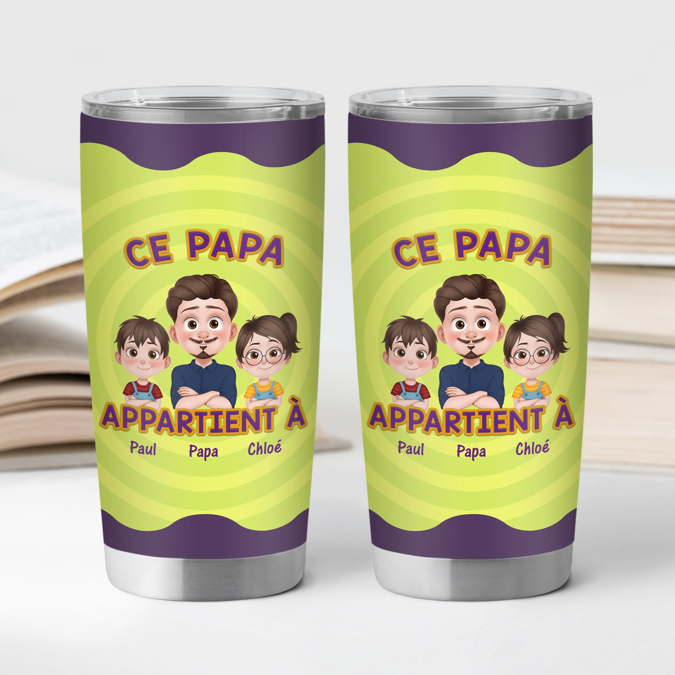 4073TFR2 effet dimpression 3d mug isotherme 590ml personnalise ce papa appartient a vert et violet 4073t3i0a