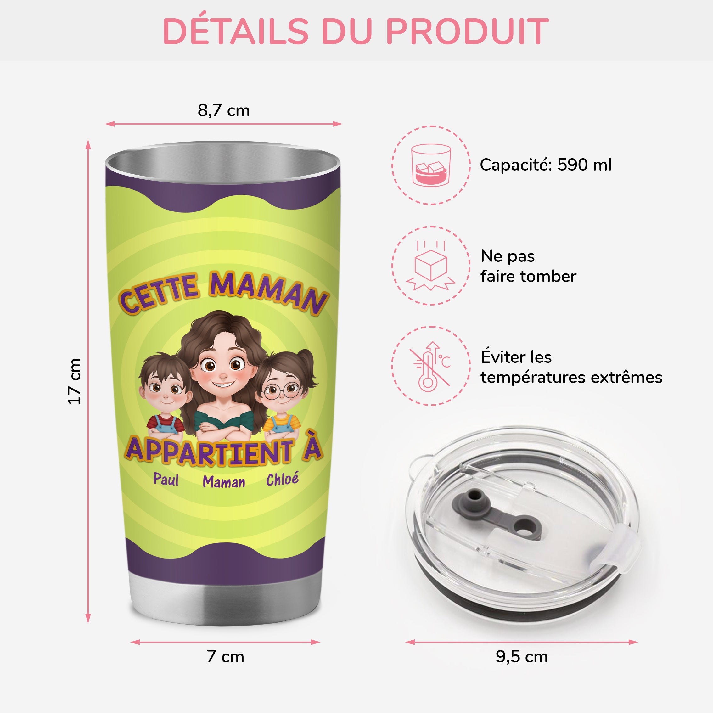 4073TFR3 effet dimpression 3d mug isotherme 590ml personnalise ce papa appartient a vert et violet 4073t3i0a