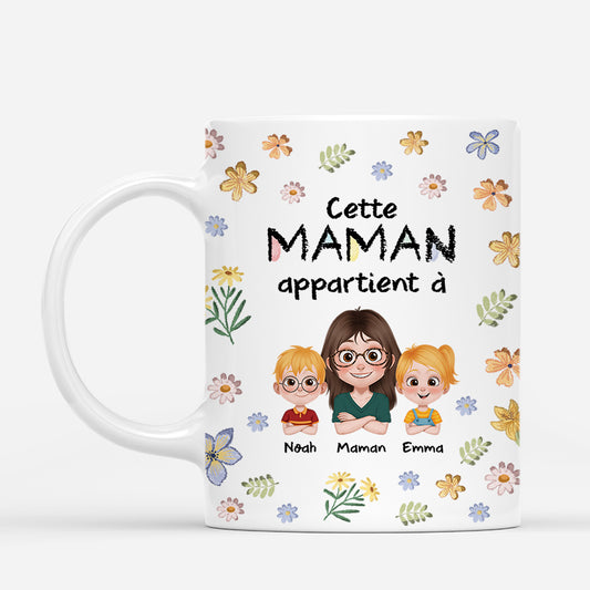 4144MFR1 mug personnalise cette maman appartient a design cartoon fleurs colorees 4144m5q0a
