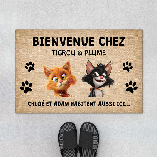 4145DFR1 paillasson chat personnalise bienvenue chez design cartoon 4145d8i5d