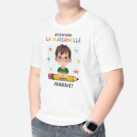 4194AFR2 t shirt enfant personnalise attention la maternelle design cartoon 4194a5q0k