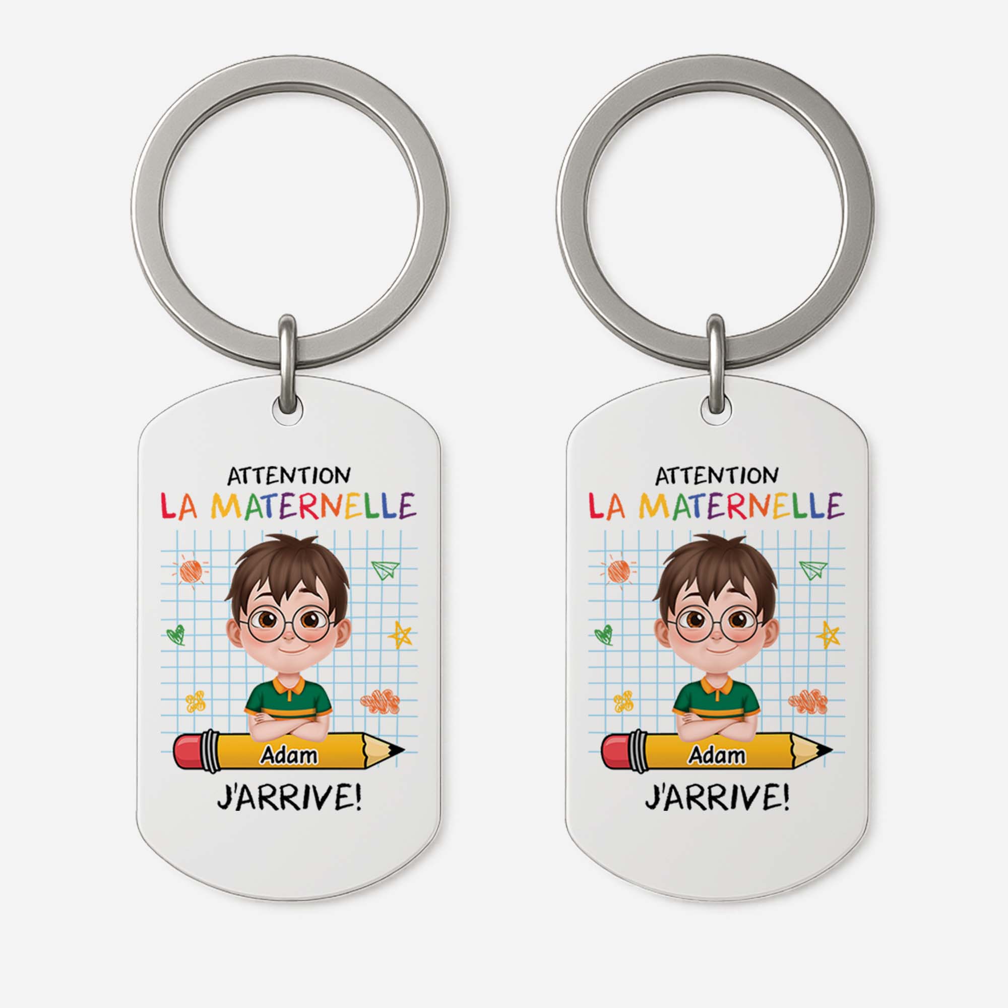 4194JFR1 porte cle aluminium personnalise attention la maternelle design cartoon 4194jkt0k