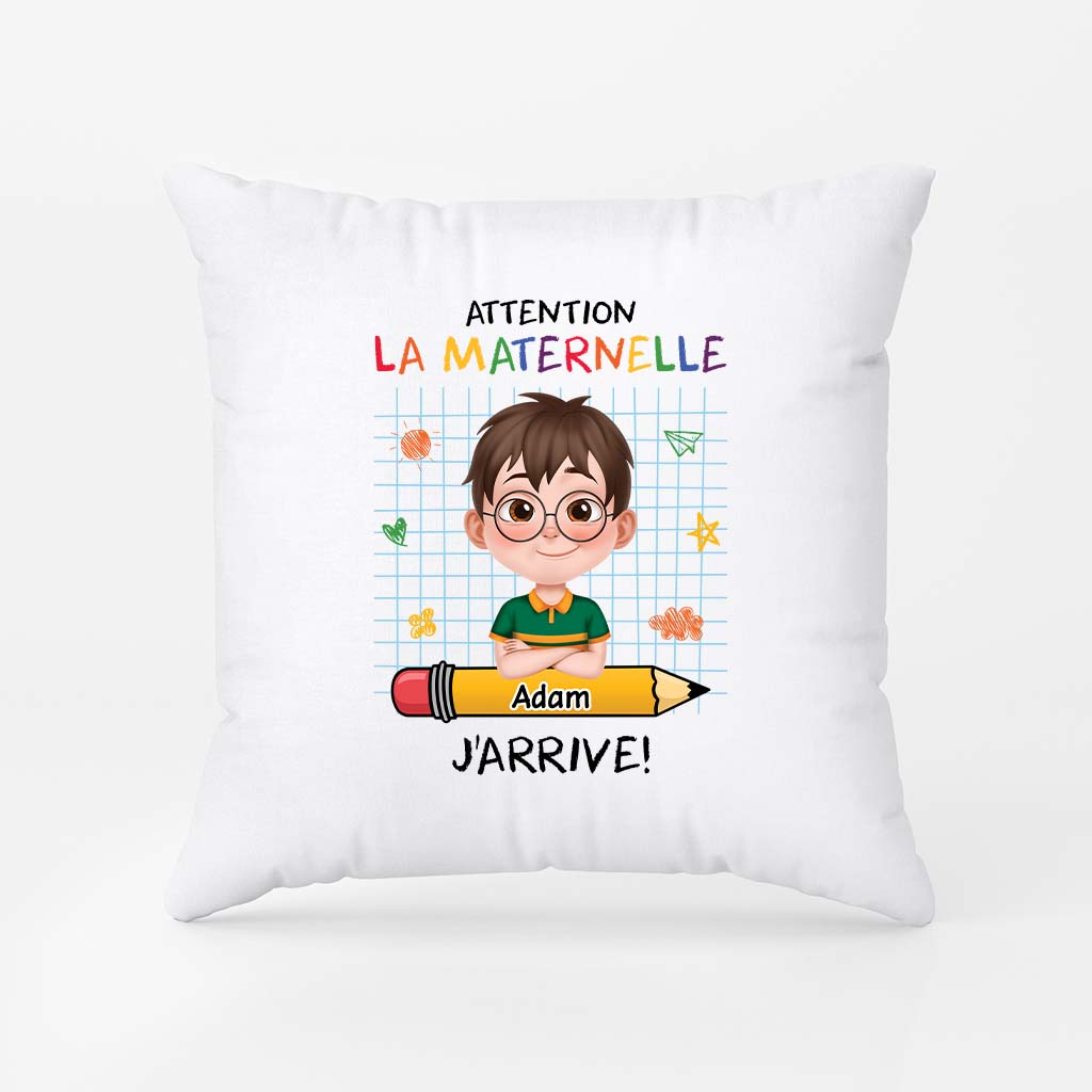 4194PFR1 coussin pour enfant personnalise attention la maternelle design cartoon 4194p