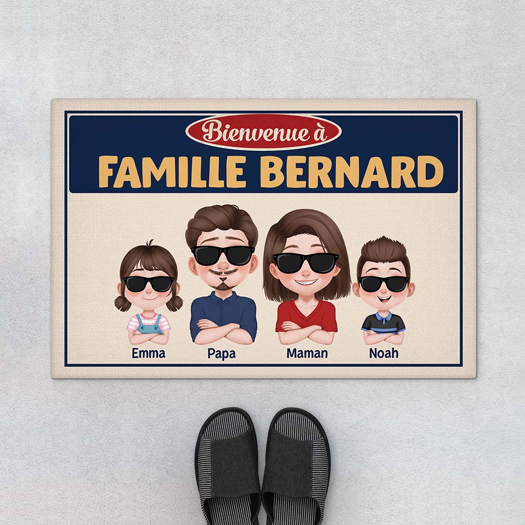 4206DFR1 paillasson personnalise bienvenue a famille version cool design cartoon 4206dkq0i