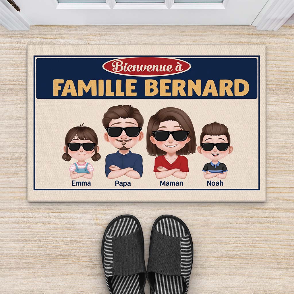 4206DFR2 paillasson personnalise bienvenue a famille version cool design cartoon 4206dkq0i