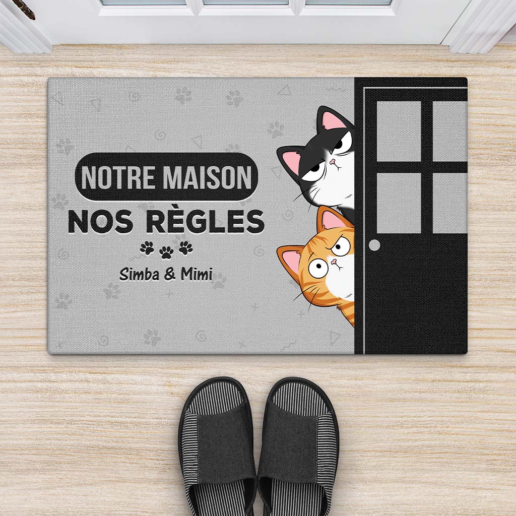4208DFR2 paillasson personnalise avec chat notre maison nos regles version gris 4208d5m8d