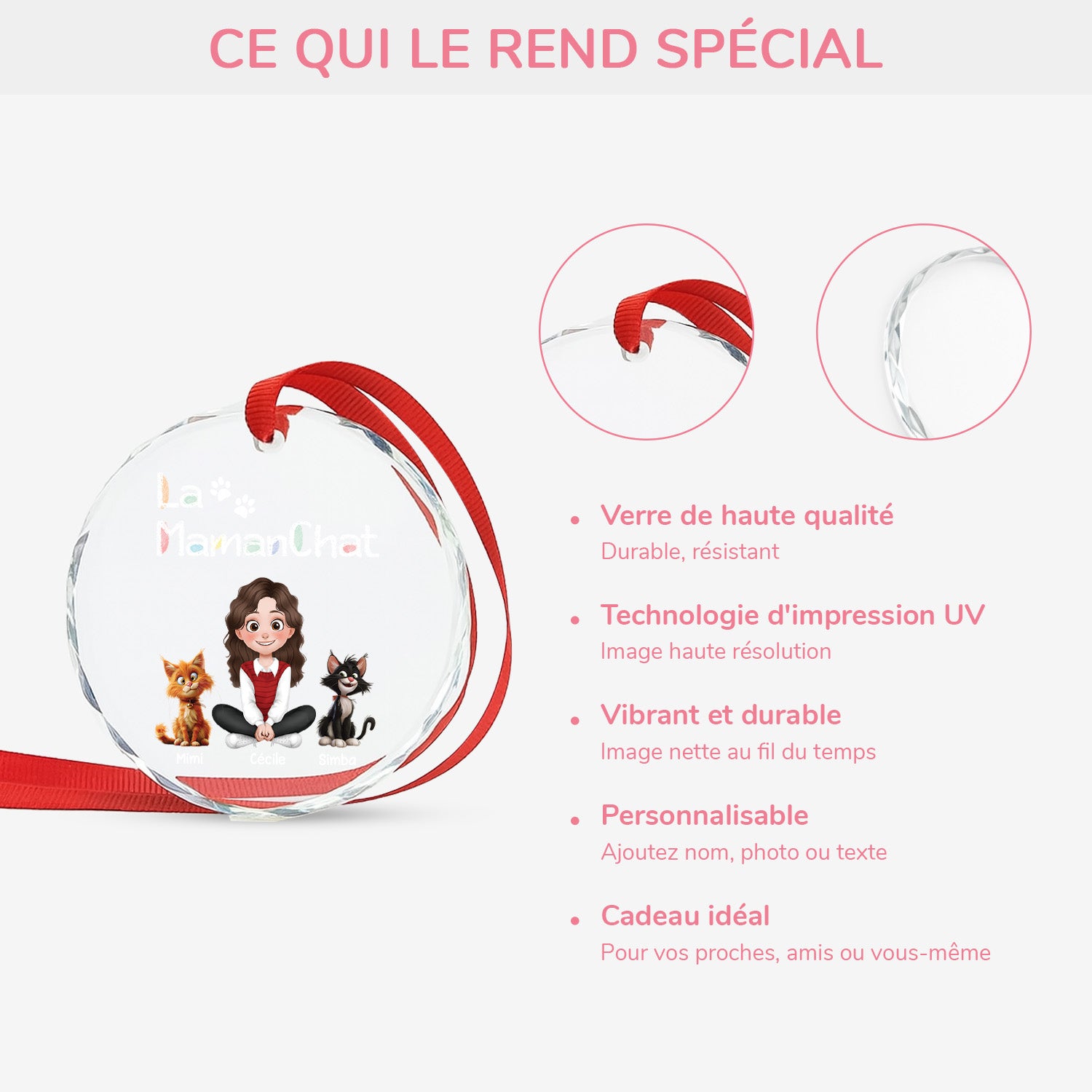 4298OFR4 ornement en verre personnalise la maman chat design cartoon 4298o3l0d