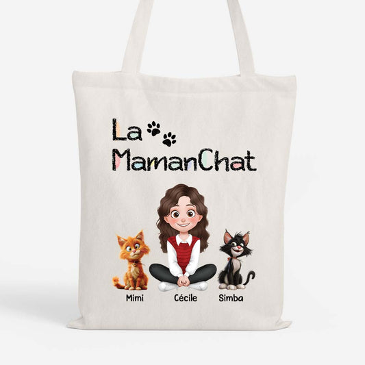 4298TFR1 tote bag personnalise avec chat la maman chat design cartoon 4298t3l0d