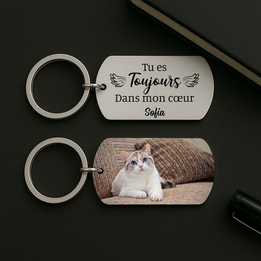 4308JFR2 porte cle aluminium personnalise chien commemoratif avec photo aime pour toujours 4308jkl0c