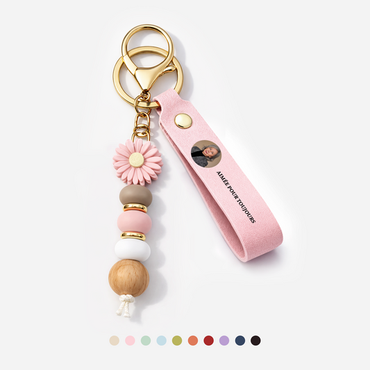 4308MFR1 porte cles personnalise marguerite en perles avec photo commemorative imprimee uv aime pour toujours 4308mjsf5a