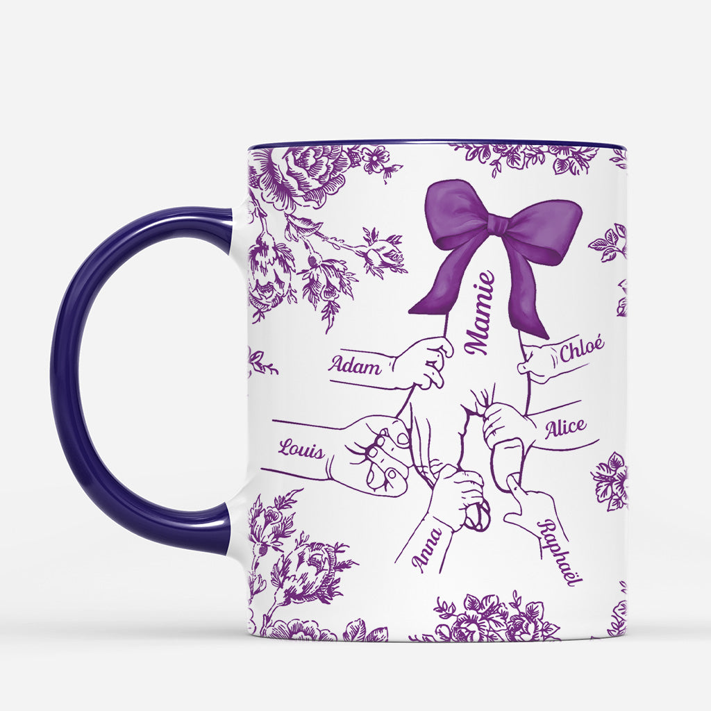 4336MFR2 mug personnalise maman noeud et fleurs version bleu 4336m9p5a