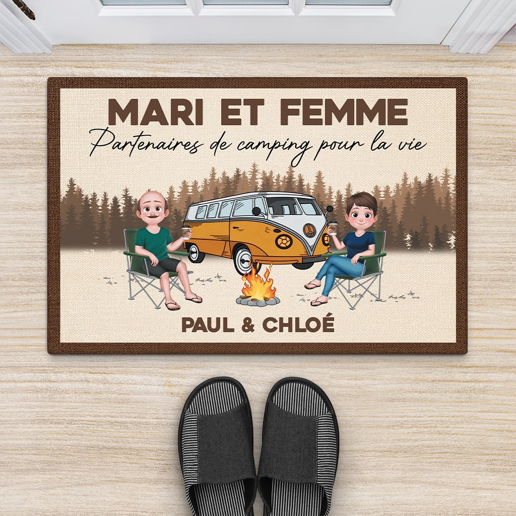 4345DFR2 paillasson couple personnalise partenaires de camping design cartoon 4345dti8i