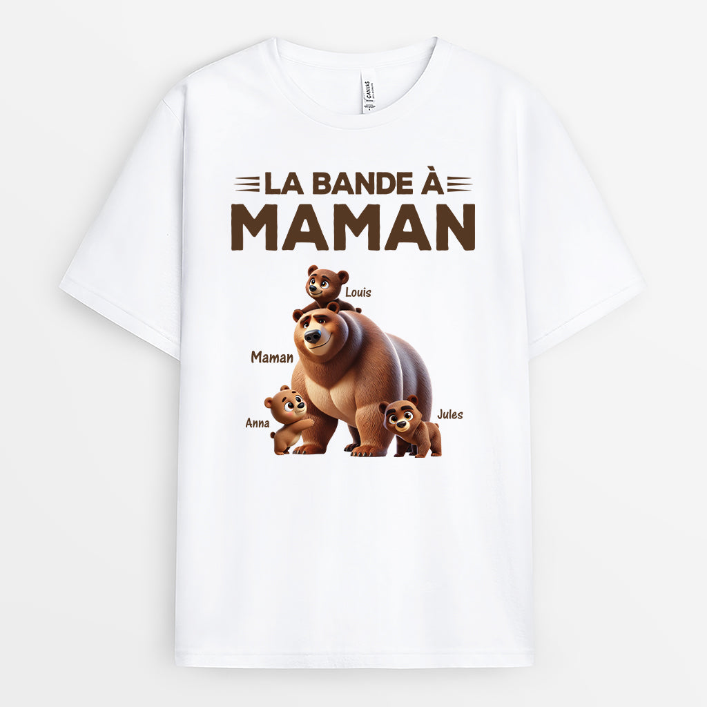 4364AFR1 t shirt personnalise la bande a maman ours design cartoon version blanc 4364a5m3a