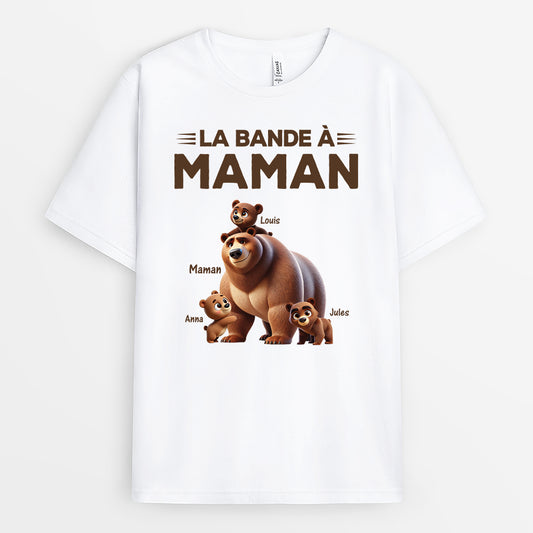 4364AFR1 t shirt personnalise la bande a maman ours design cartoon version blanc 4364a5m3a