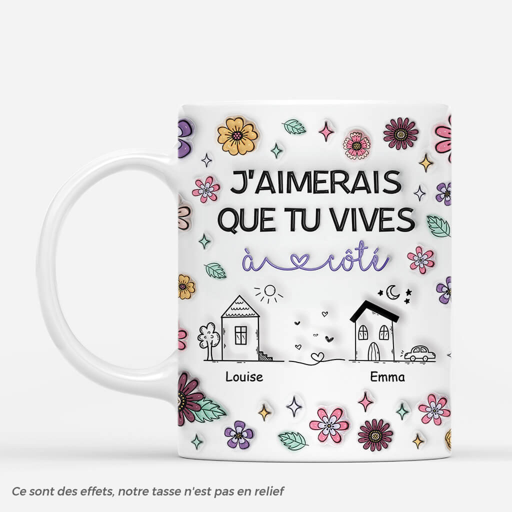 4394MFR1 effet dimpression 3d mug meilleure amie personnalise vivre a cote fleurs damitie 4394m