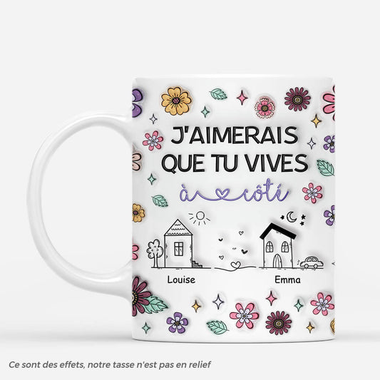 4394MFR1 effet dimpression 3d mug meilleure amie personnalise vivre a cote fleurs damitie 4394m