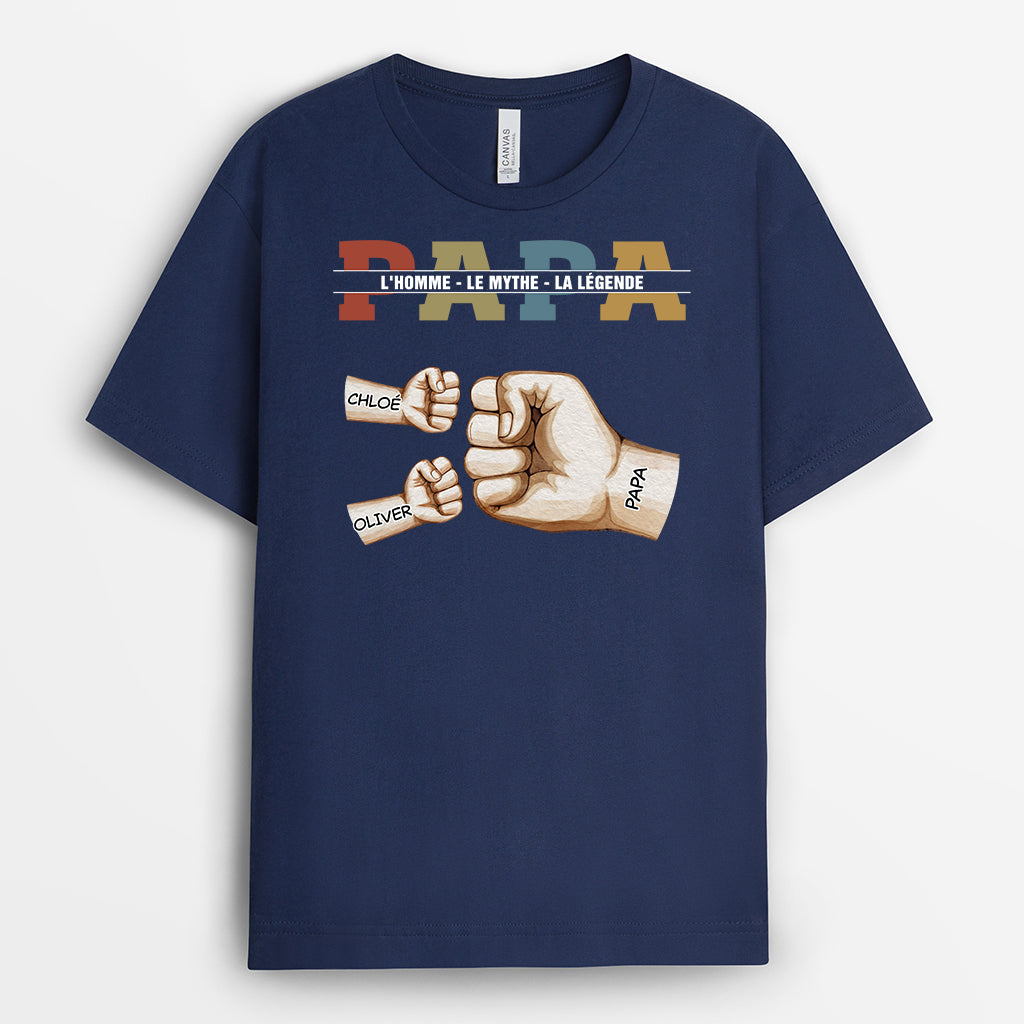 4396AFR2 t shirt papa personnalise lhomme le mythe la legende avec poings 4396akl3b