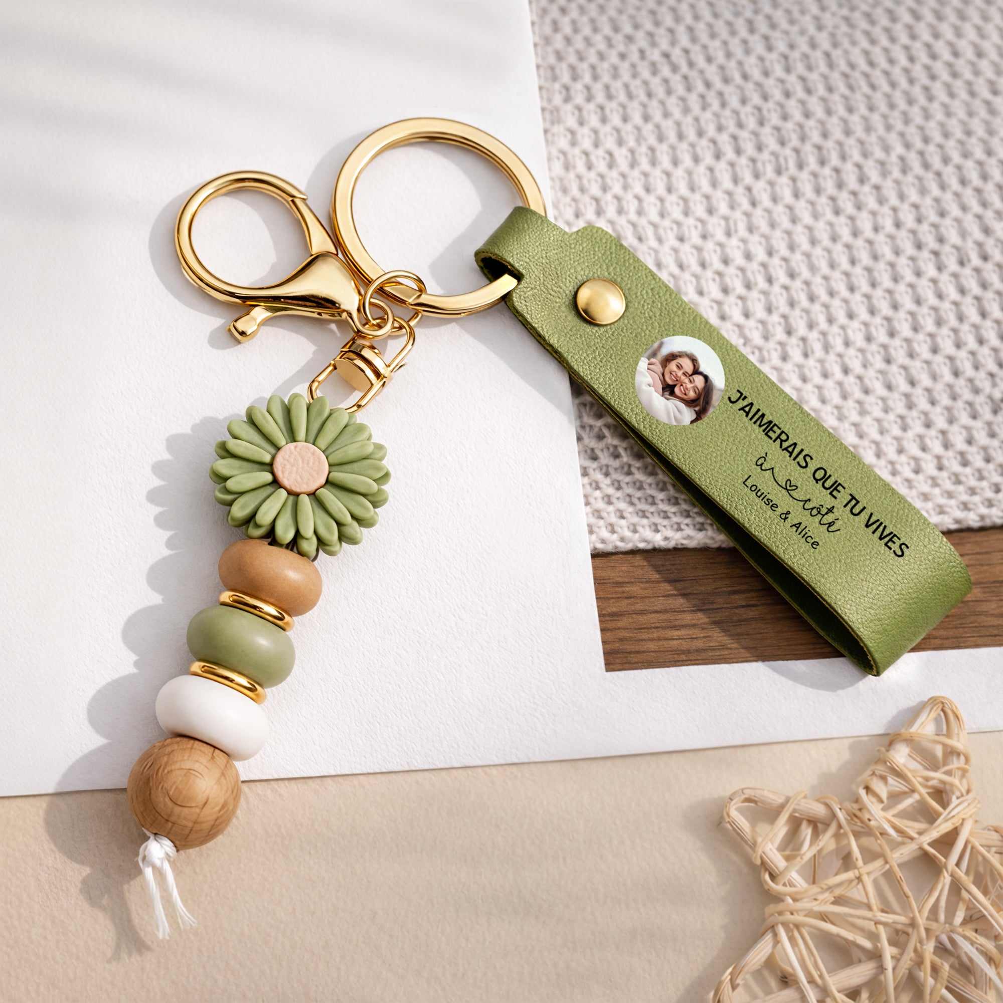 4412MFR2 porte cles marguerite cuir personnalise avec photo imprimee uv que mon amie vive a cote 4412mj8p5f