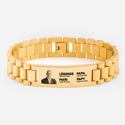 4413JFR1 bracelet acier inoxydable personnalise avec photo cadeau papa papy legende 4413jtv5b