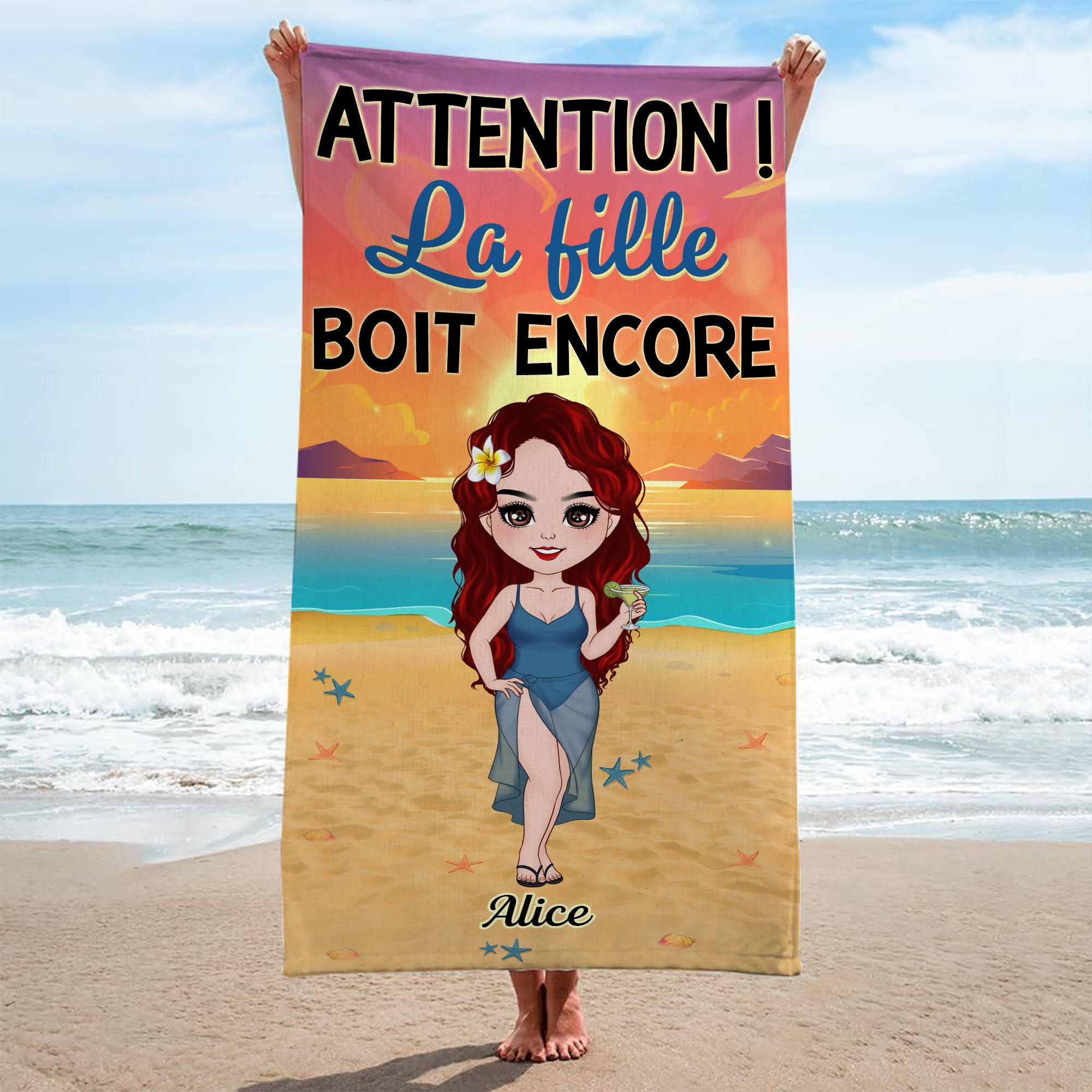 4445BFR2 serviette de plage personnalisee les filles boivent encore 4445bktta