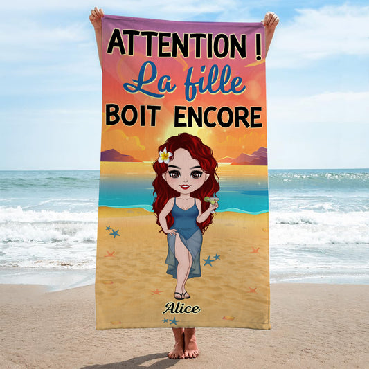 4445BFR2 serviette de plage personnalisee les filles boivent encore 4445bktta