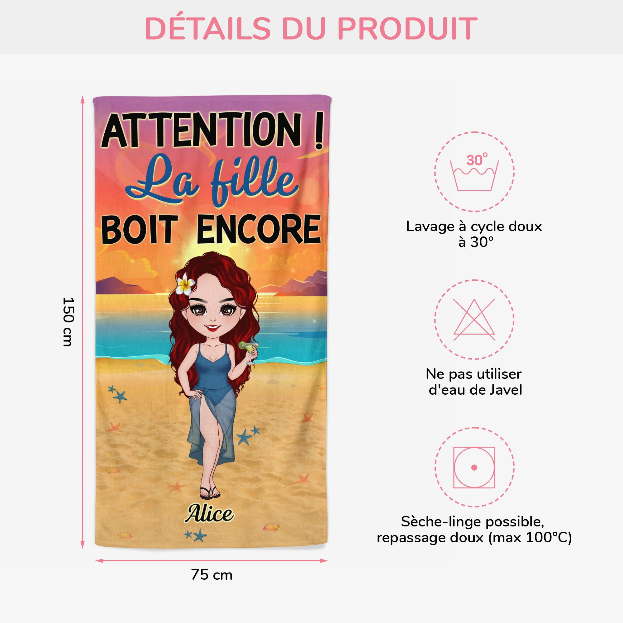 4445BFR3 serviette de plage personnalisee les filles boivent encore 4445bktta