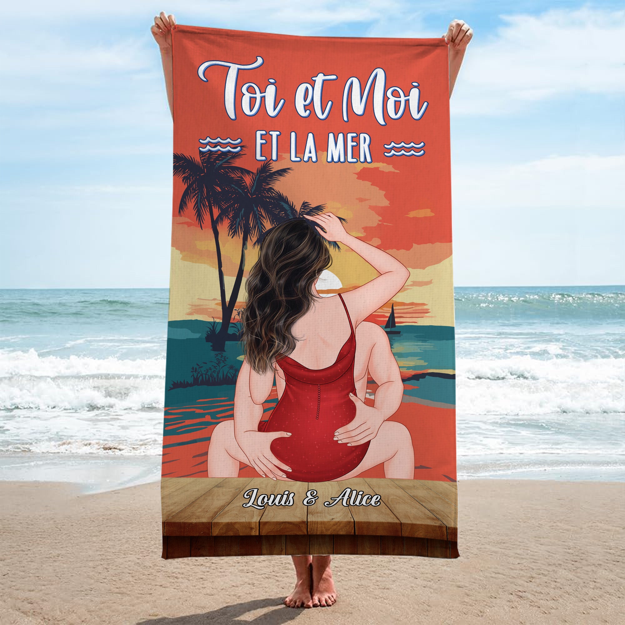 4477BFR2 serviette de plage personnalise toi et moi et la mer 4477b6hmg