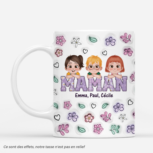 4490MFR1 effet dimpression 3d mug personnalise maman design cartoon floral 4490m