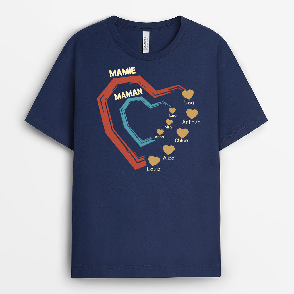 4492AFR2 t shirt personnalise papa papy coeur empreintes de mains 4492a