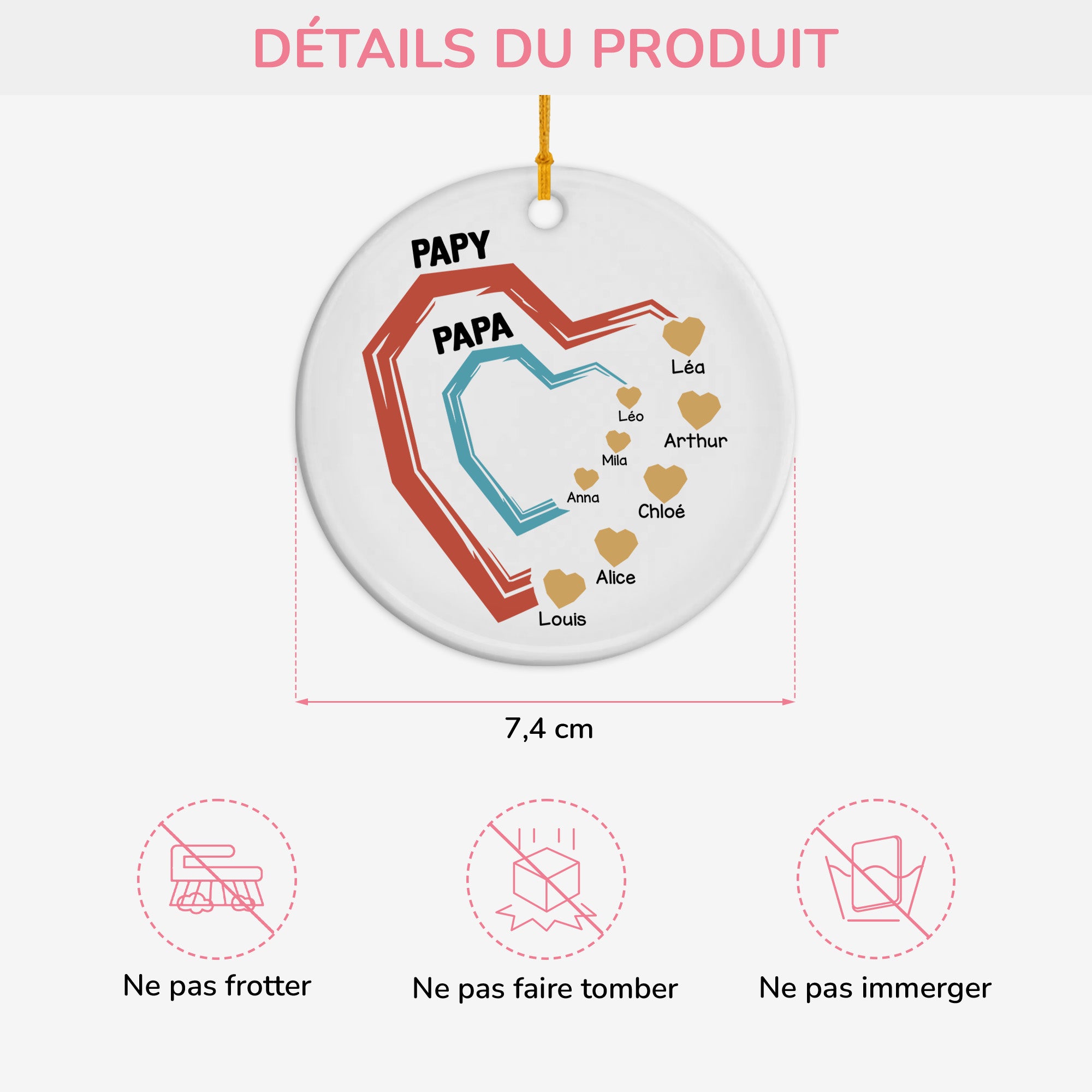 4492OFR3 ses petits coeurs ornement ceramique personnalise pour papa papy 4492otmab