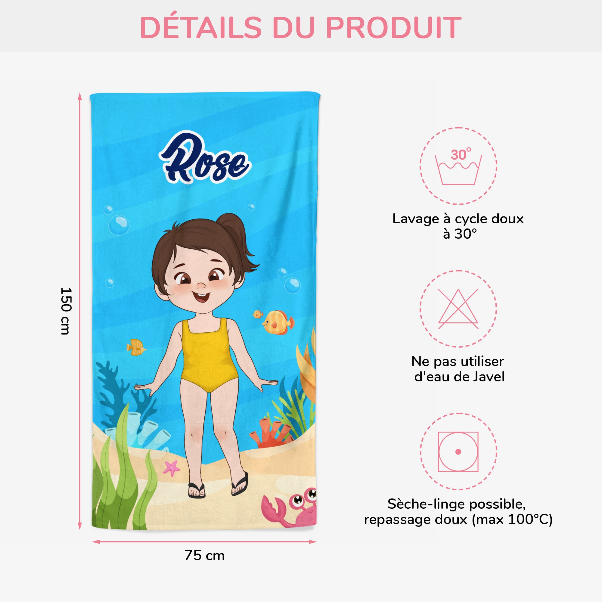 4537BFR3 serviette de plage personnalise pour enfant et nom 4537b5m0k
