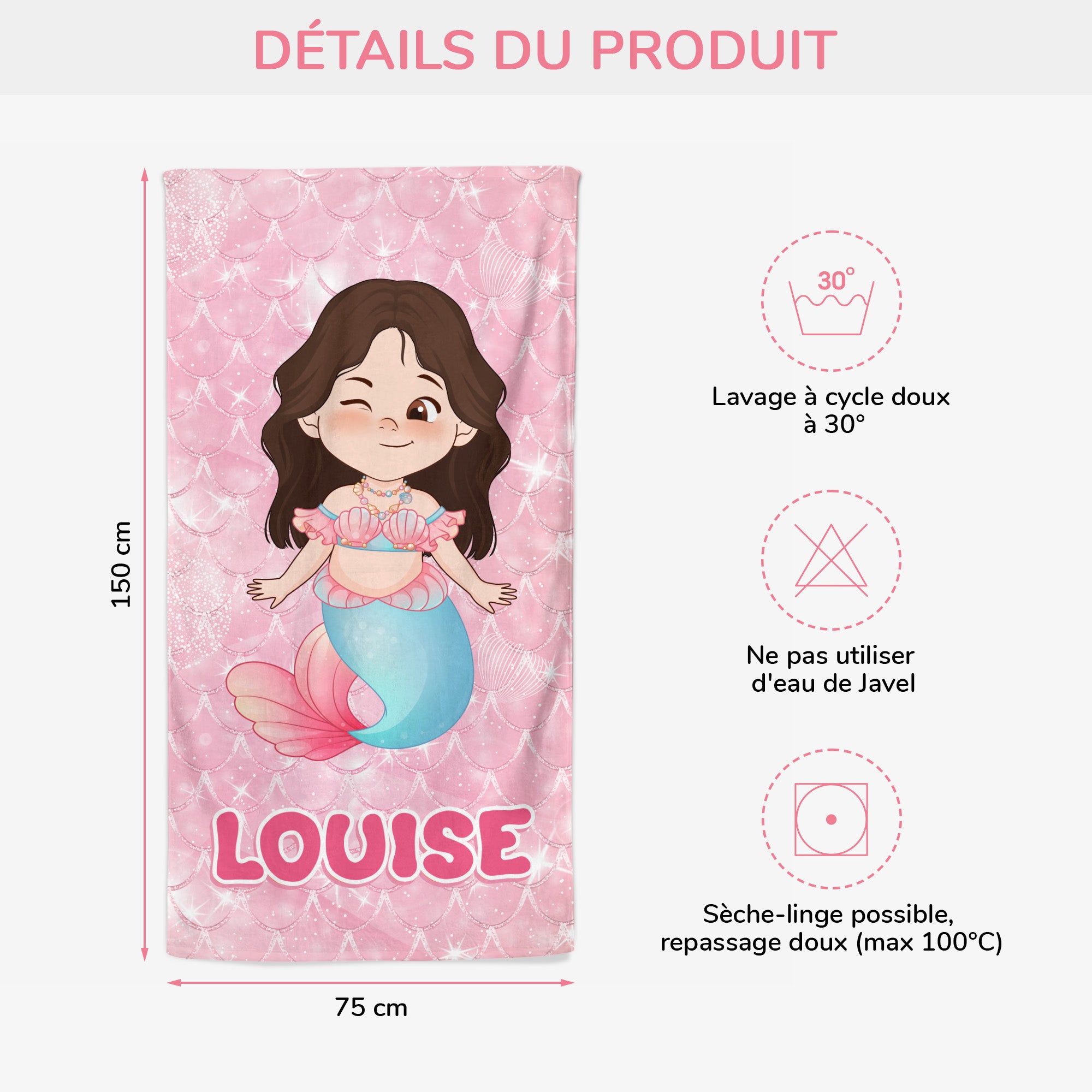 4538BFR3 serviette de plage personnalise petite sirene  petit triton 4538bkq0k