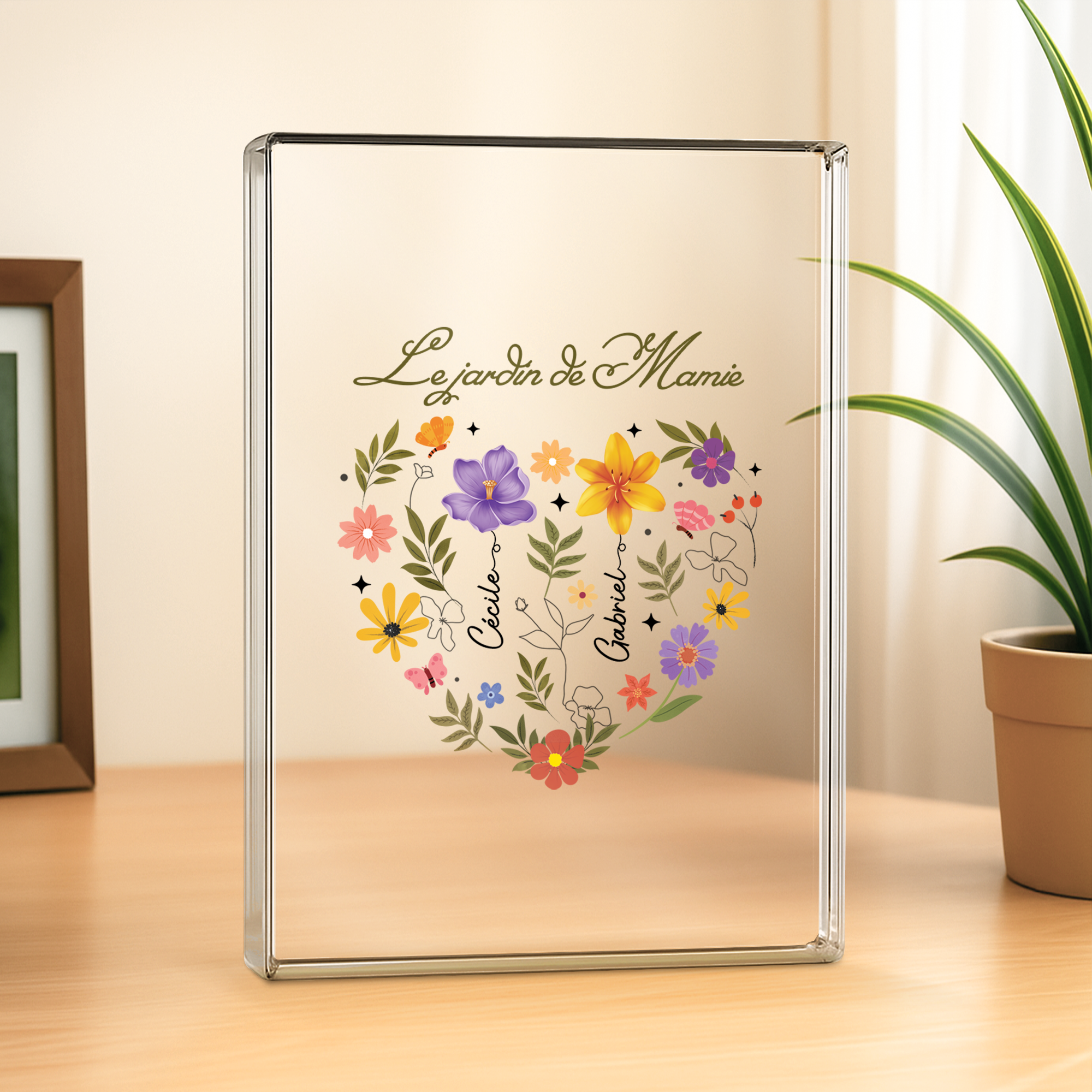 4541RFR2 plaque en acrylique personnalisee rectangulaire le jardin de mamie maman avec coeur 4541rslta