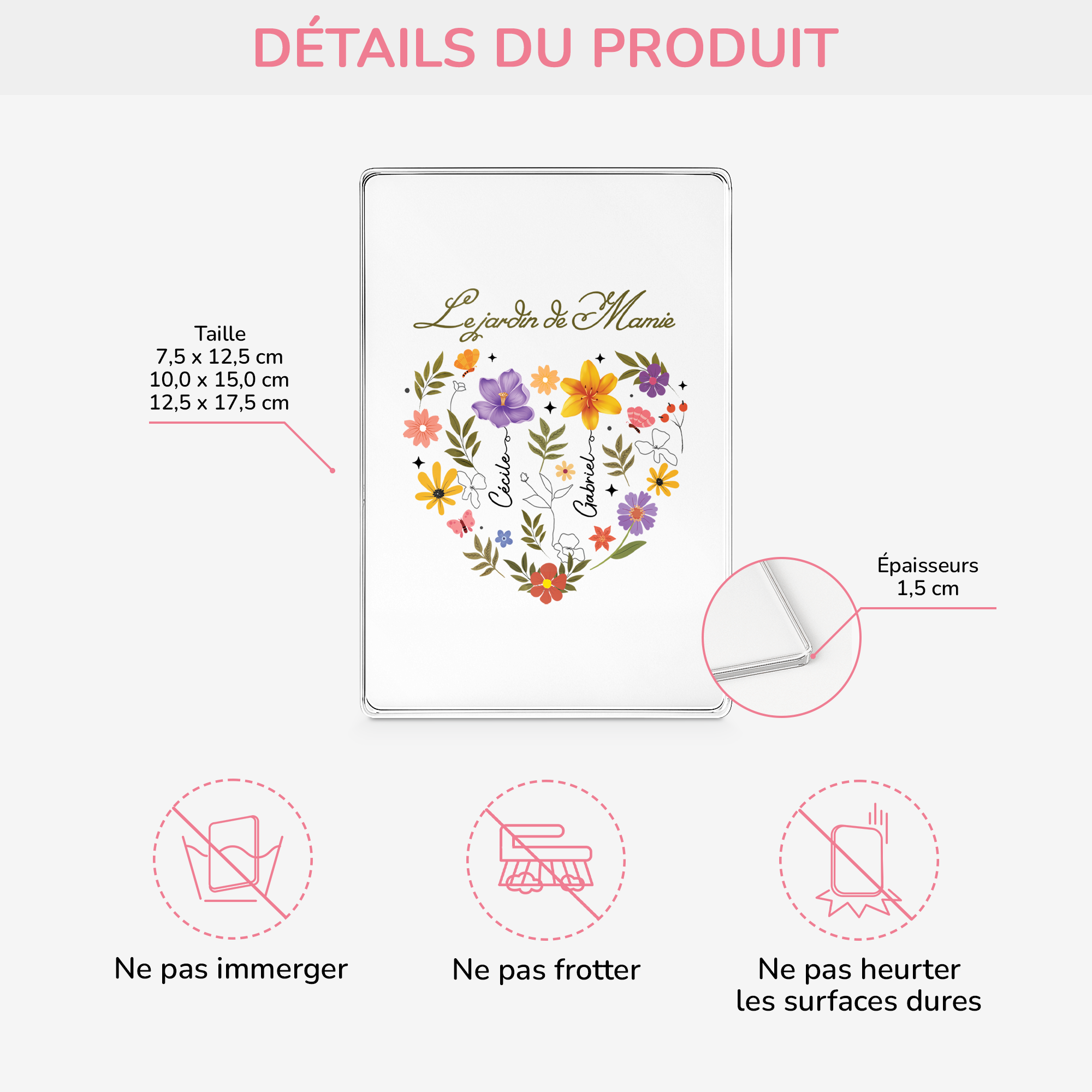 4541RFR3 plaque en acrylique personnalisee rectangulaire le jardin de mamie maman avec coeur 4541rslta