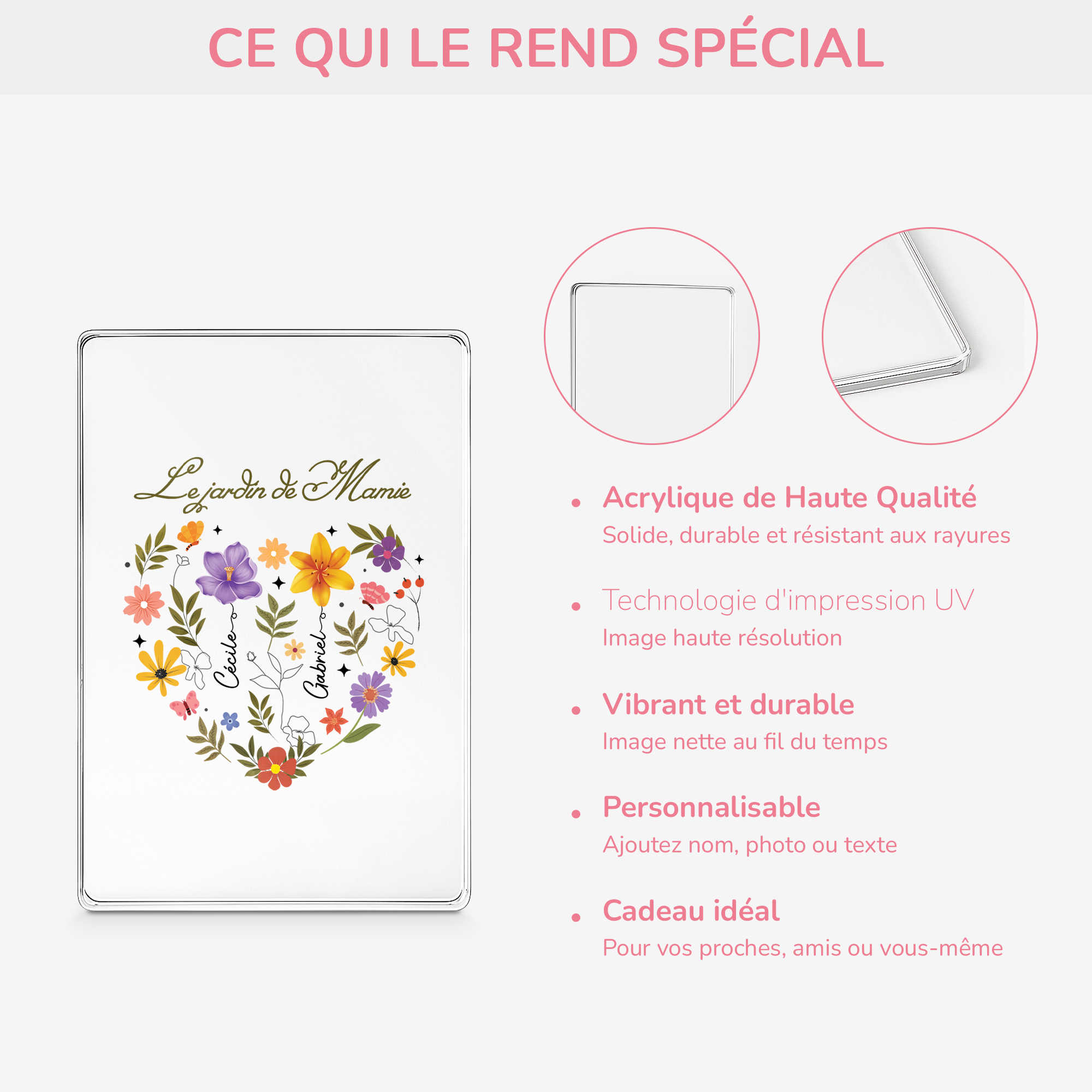 4541RFR4 plaque en acrylique personnalisee rectangulaire le jardin de mamie maman avec coeur 4541rslta