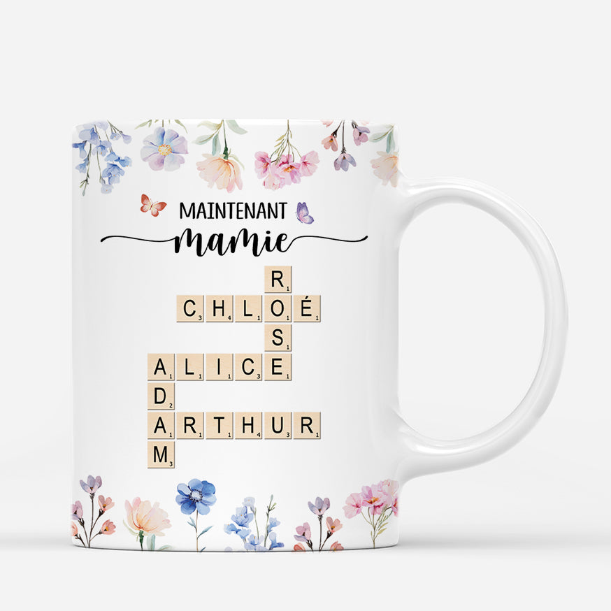 4542MFR3 mug personnalise dabord maman maintenant mamie floral avec mots croises 4542m3t5a