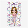 4593BFR1 serviette de plage personnalise femme avec fleurs violettes 4593b5m0a