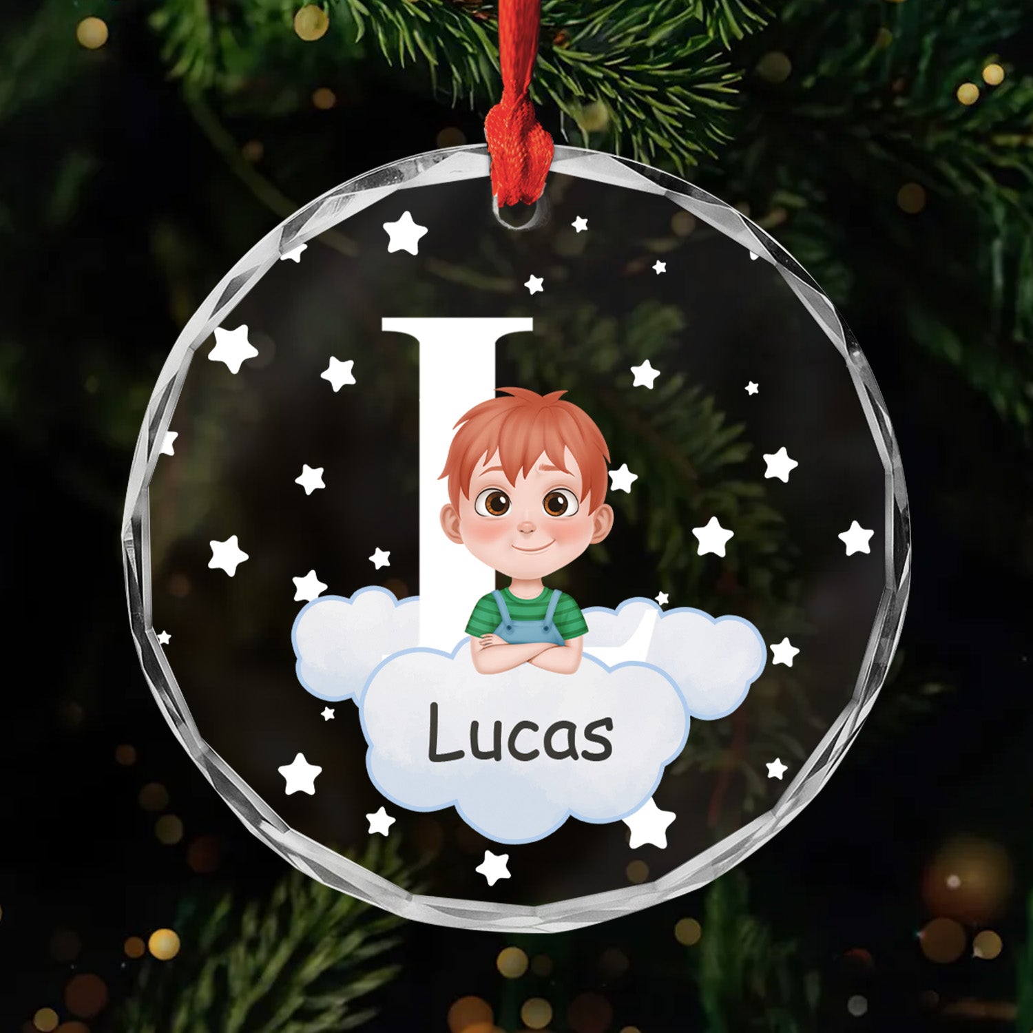 4606OFR1 ornement noel en verre personnalise pour enfant et animal sur le ciel 4606okv0k