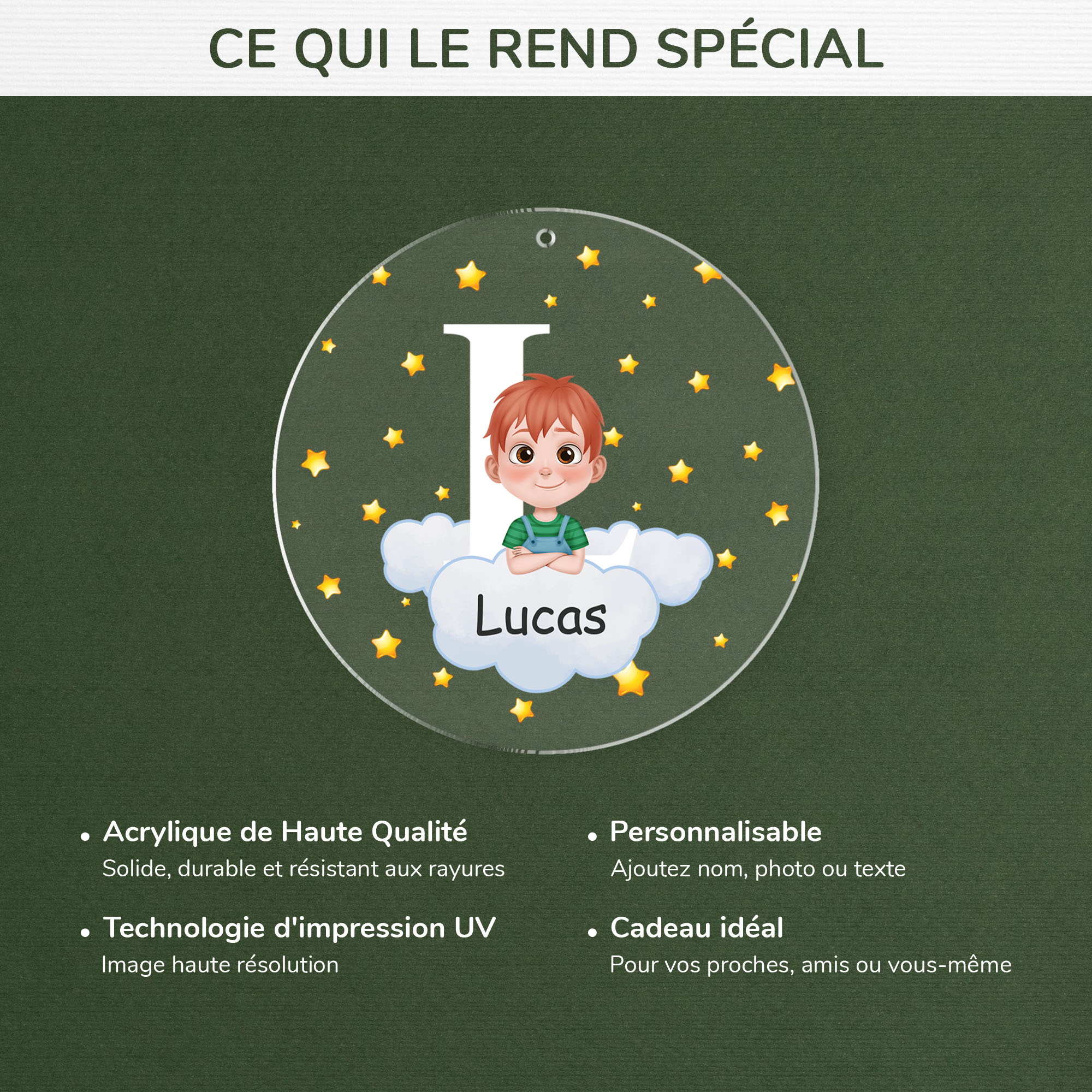 4606OFR4 ornement noel acrylique personnalise pour enfant linitiale de son prenom 4606okv0k