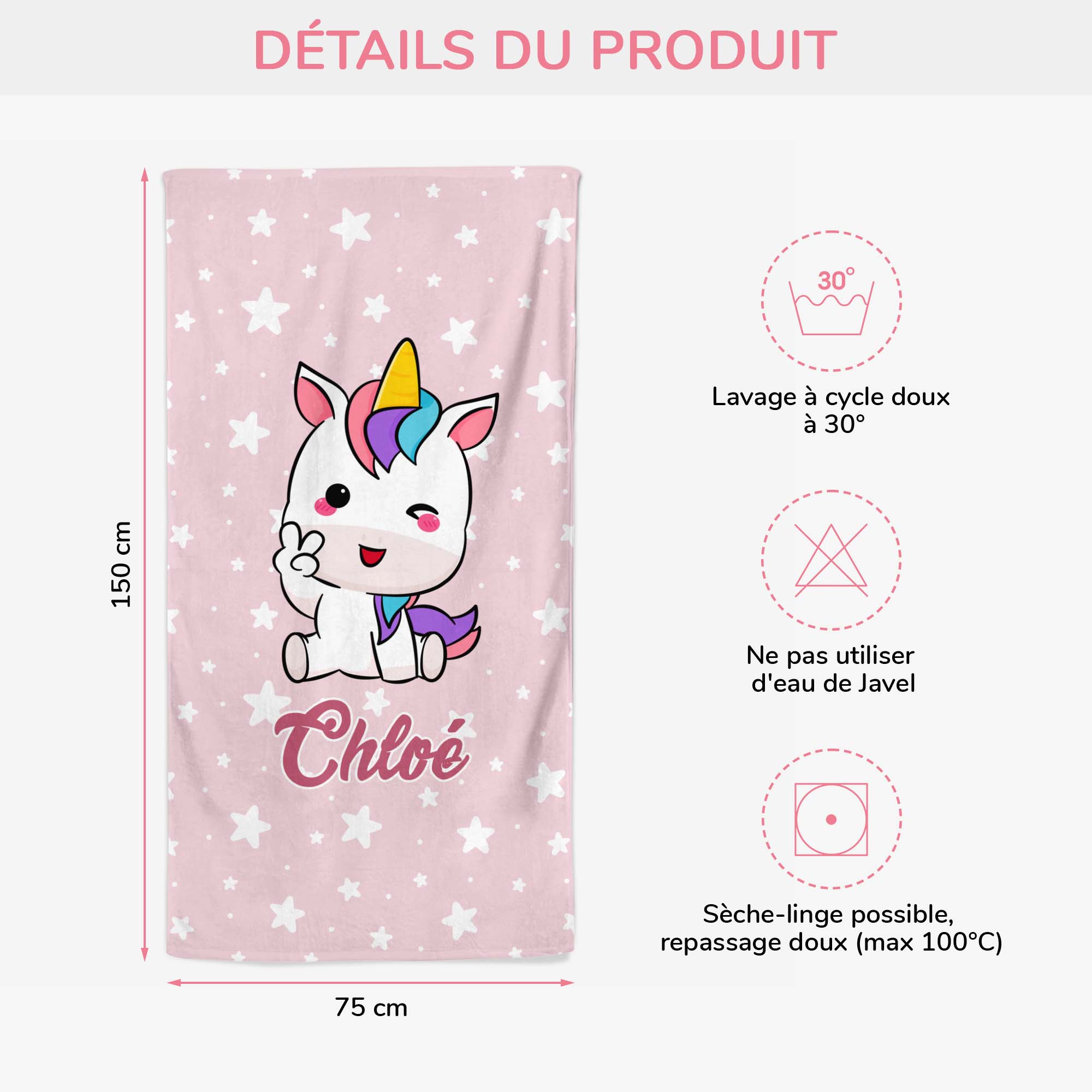 4648BFR3 serviette de plage personnalisee licorne 4648b5l0k