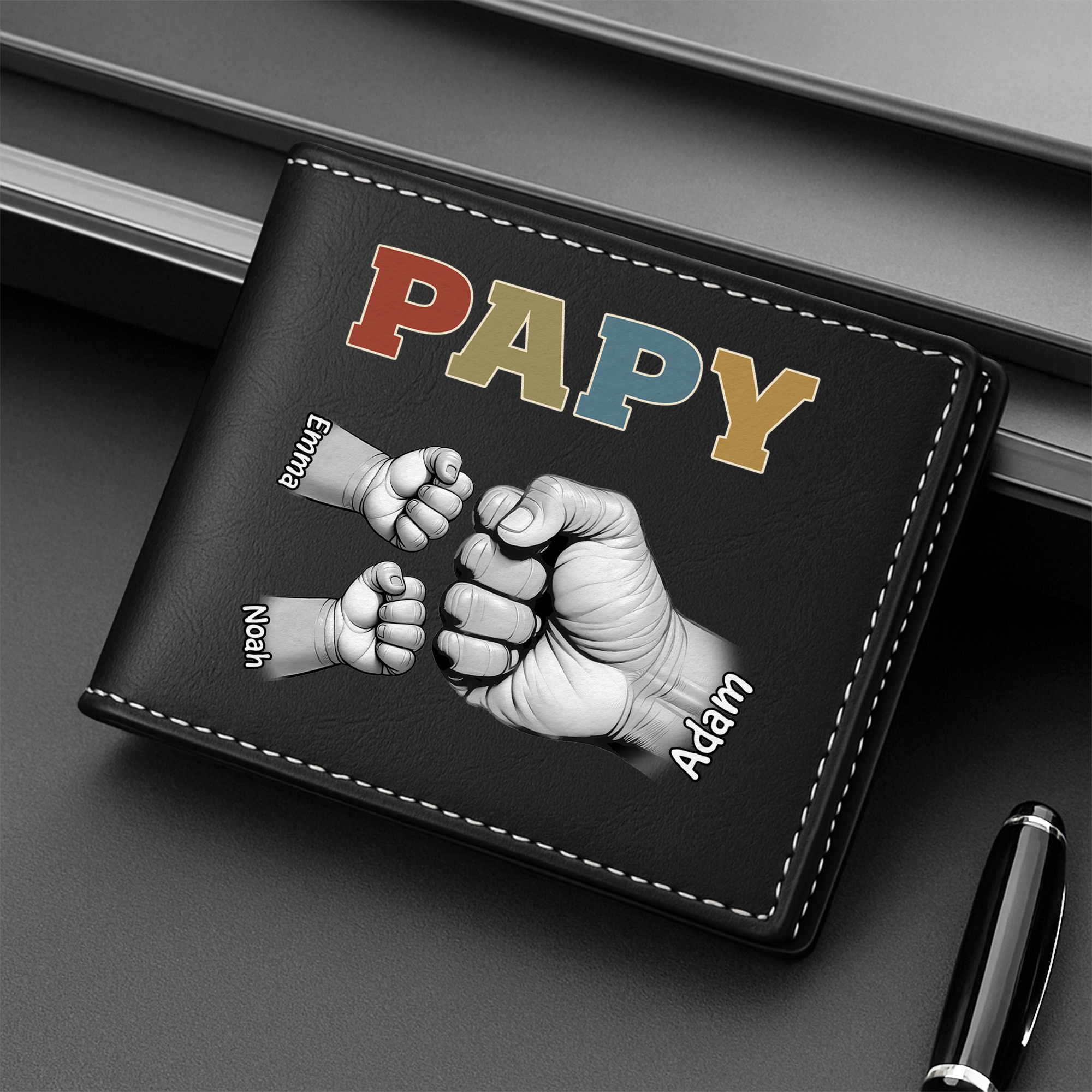 4678JFR2 Portefeuille Cuir Personnalise Papa Colore Avec Poings Authentiques 4678JKH5B
