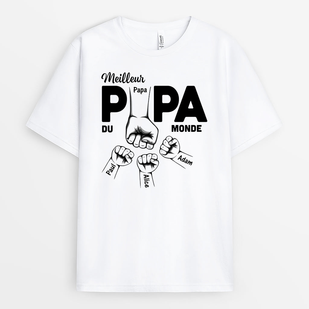 4726AFR1 tee shirt personnalise meilleur papa avec poings 4726akq0b