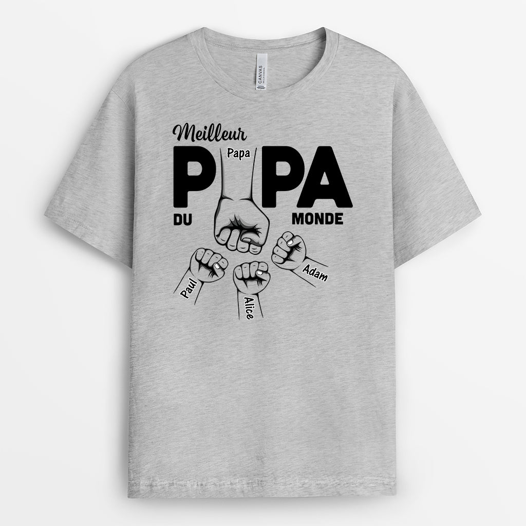 4726AFR2 tee shirt personnalise meilleur papa avec poings 4726akq0b