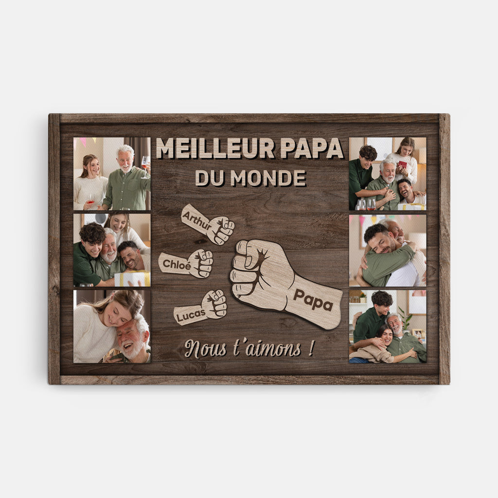 4739CFR1 toile personnalisee meilleur papa version bois avec photos 4739C36AB