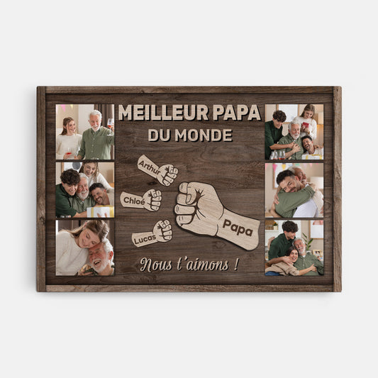 4739CFR1 toile personnalisee meilleur papa version bois avec photos 4739C36AB